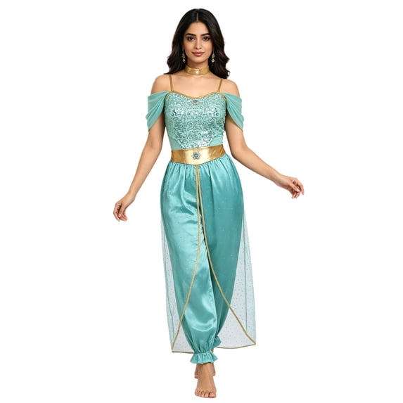SiiRoh Womens Womens Belly Dance Sequin Off Shoulder Romper Suit Gems Sequin Rompers Outfits Turquoise XL