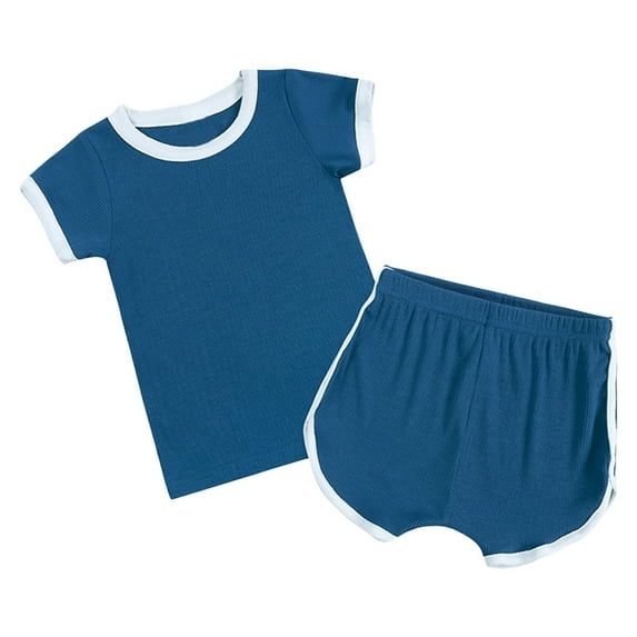Siilsaa 1st Birthday Girl Outfit Girls Outfit Set Summer Printing Short Sleeve T-Shirt Tops + Elastic Waist Shorts Set Blue,110