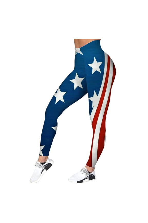 American Flag Leggings for Women Independence Day Striped Leggins Woman Gym Push up Wide High Waist Stretch Pants Casual Running Workout Fitness Leggins Dark Blue,M