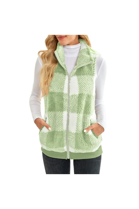 Autumn Clothes for Women Long Sleeve Zip up Down Lapel Collar Plaid Shacket Jacket Mint Green,M