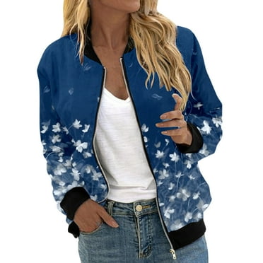 Siilsaa Autumn Clothes for Women Women's Basic Button Down Stretch Fitted Long Sleeves Denim Jean Jacket Blue,XL