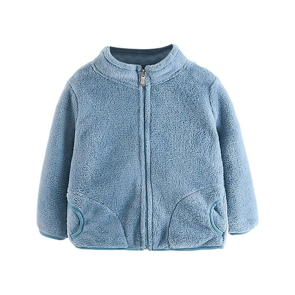 Siilsaa Baby Boy & Girl Fleece Jackets Kids Toddler Full Zip Hoodie Autumn Winter Sweater Outerwear Coat Lightweight Long Sleeve Warm Soft Jackets Blue,6-12 Months