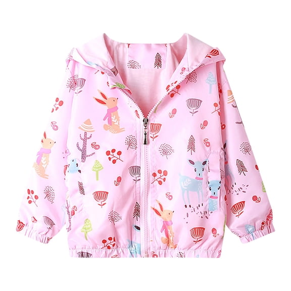Siilsaa Baby Boy Girl Raincoat Kid Cartoon Long Sleeve Hoodie Zipper Rain Jacket Outfits Light Pink,90