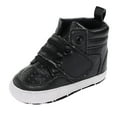 thumbnail image 1 of Siilsaa Toddler Boys Girls High Tops Ankle Sneakers, Soft Anti-Slip Sole PU Leather Moccasins - Prewalker First Walking Crib Shoes Black,6-12 Months, 1 of 5