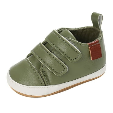 Siilsaa Baby Boys Girls PU Sneakers Toddler Anti-Slip Shoes High-top First Walkers Crib Shoes Green,0-6 Months