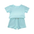 thumbnail image 1 of Siilsaa Baby Easter Outfit Girls Summer Clothes Outfits Ruffled Sleeve Tops and Shorts Pants Sets 2PCS Blue,90, 1 of 9