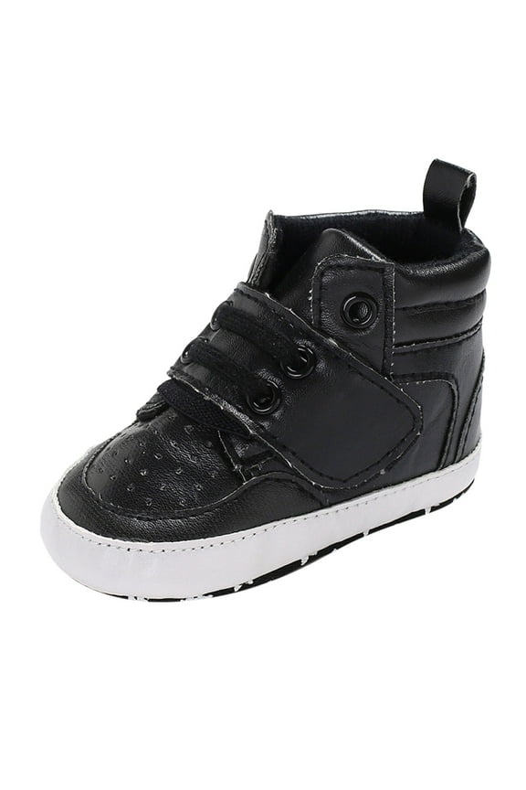 Baby Girls Boys Shoes Toddler First Walker Breathable Mesh Soft Sole High-Top Ankle Sneakers Crib Shoes Black,6-12 Months