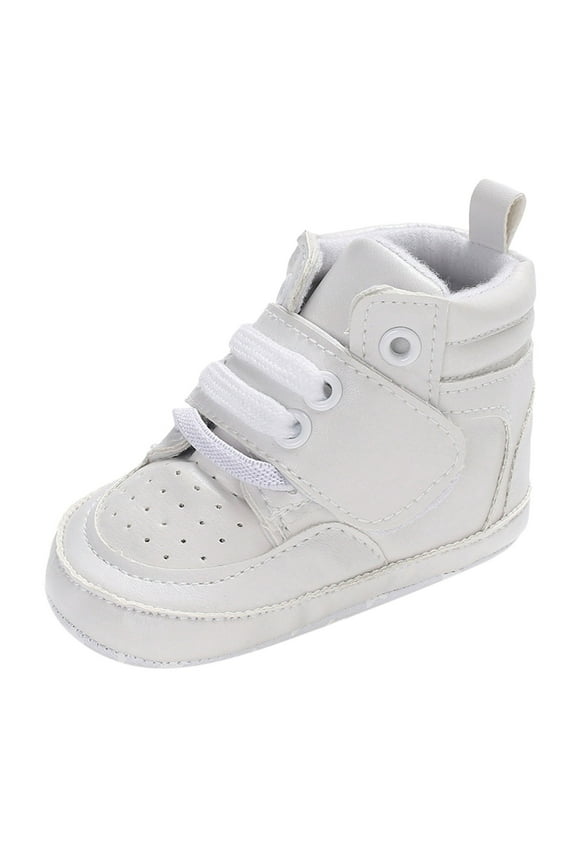 Baby Girls Boys Shoes Toddler First Walker Breathable Mesh Soft Sole High-Top Ankle Sneakers Crib Shoes White,12-18 Months