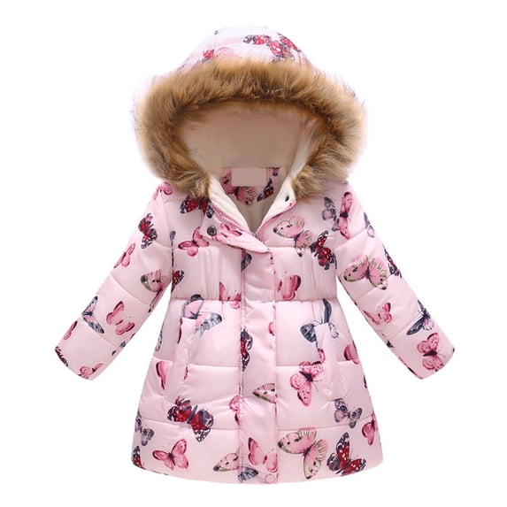 Siilsaa Baby Girls Jacket Hooded Kids Warm Windproof Toddler Coat Thick Winter Coat Outwear Clothes Light Pink,4-5 Years