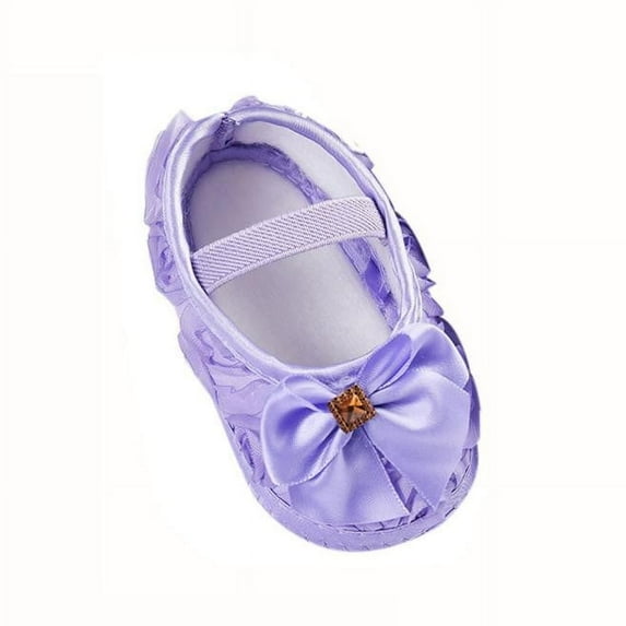Siilsaa Baby Girls Soft Sole Bowknot Princess Wedding Dress Mary Jane Flats Prewalker Light Baby Sneaker Shoes Purple13,13