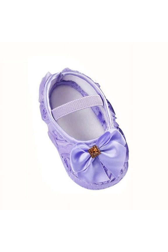 Baby Girls Soft Sole Bowknot Princess Wedding Dress Mary Jane Flats Prewalker Light Baby Sneaker Shoes Purple13,13