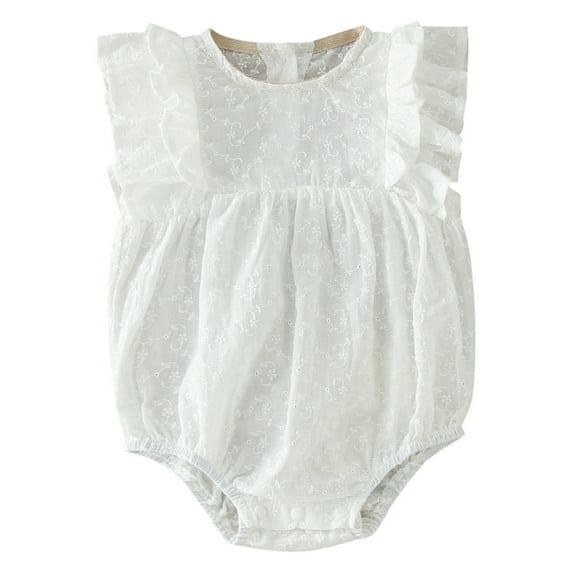 Siilsaa Baby Romper Girl Toddler Baby Girl Ruffled Sleeveless Romper Casual Summer Jumpsuit Clothes White,66