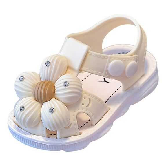 Siilsaa Baby Sandals Rubber Sole Non-Slip Summer Outdoor Toddler Girl Sandals White,5.5