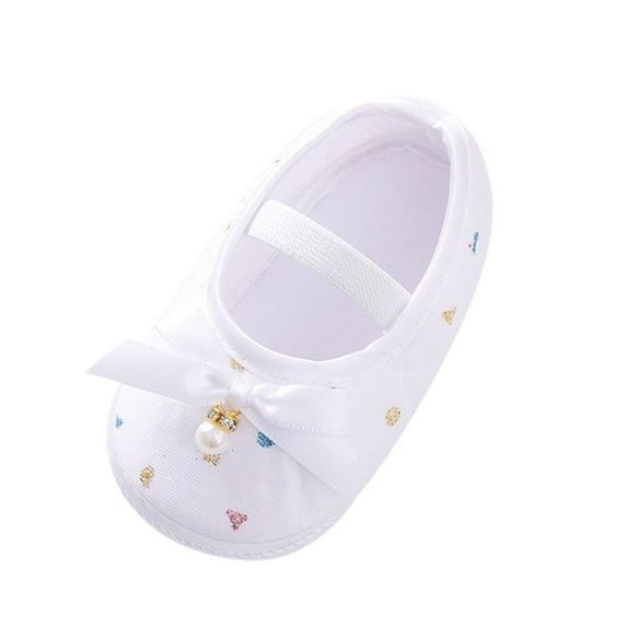 Siilsaa Baby Shoes Dress Shoes Toddler Princess Shoes Flower Little Girl Flats Mary Jane Low Heels for Party Wedding White,5