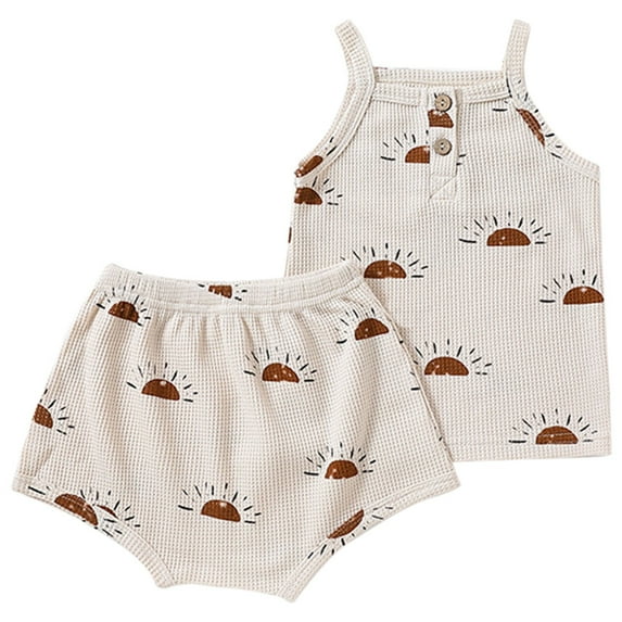 Siilsaa Babygirl Outfits Girls 2 Piece Outfit Ruffle Trim Tee Top with Waist Shorts Set A,90