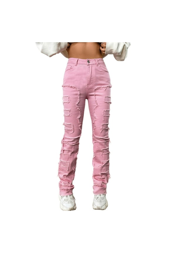 Baggy Jeans Women Low Waisted Pants Wide Leg Denim Jeans Straight Casual Loose Baggy Trousers Vintage 90s Streetwear Pink,L
