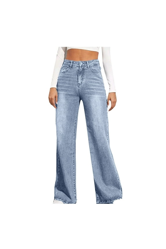 Baggy Jeans Women's Casual Long Palazzo Pants Elastic High Waist Wide Leg Loose Lounge Trousers Blue,S