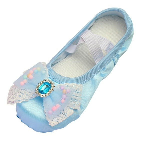 Siilsaa Ballet Shoes Toddler Split-Sole Dance Slippers Kids Performance Diamond Bow with Elastic Laces for Gymnastics Yoga Shoes Blue,10.5