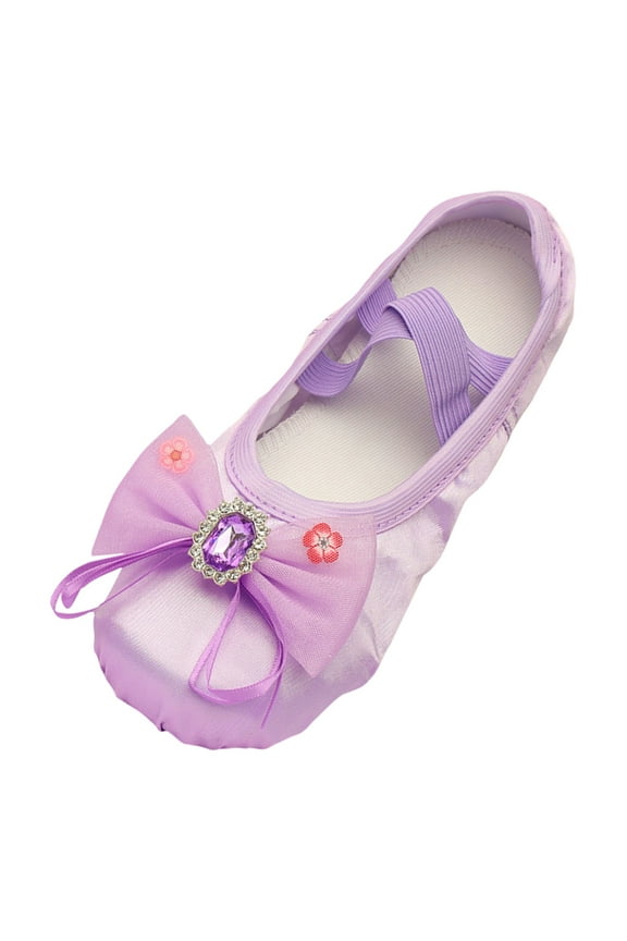 Ballet Shoes for Girls Diamond Lace Bow Practice Slippers Soft Flat Sole Yoga Gymnastics Shoes for Toddler/Little Kid/Big Kid Purple,13.5