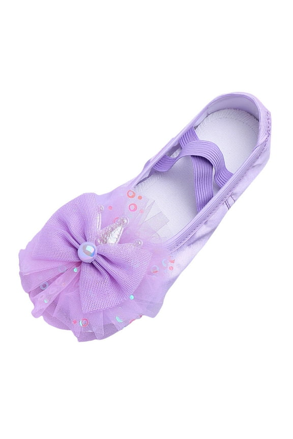 Ballet Shoes for Girls Split-Sole Practice Shoes Bow with Pearl Performance Gymnastics Yoga Shoes with Elastic Laces for Toddler Purple,8.5
