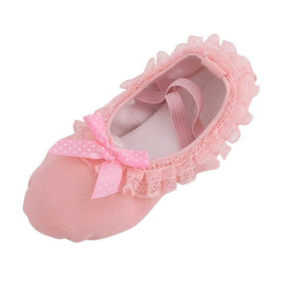 Siilsaa Ballet Shoes for Girls Toddler Dance Lace with Bow Slippers Kid Practice Shoes with Elastic Laces Girls' Performance Yoga Shoes Pink,12