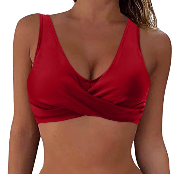 Siilsaa Bathing Suit Tops for Women Halter Twist Front Swimsuit Top Padded Swim Bathing Suit Tops Only ,L
