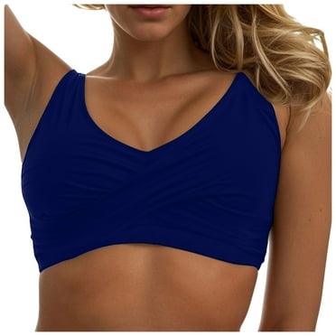 Siilsaa Bathing Suit Tops for Women Women Halter Bikini Top Only Retro Swimsuit Top Push Up Bathing Suit Top No Bottom BU2,L