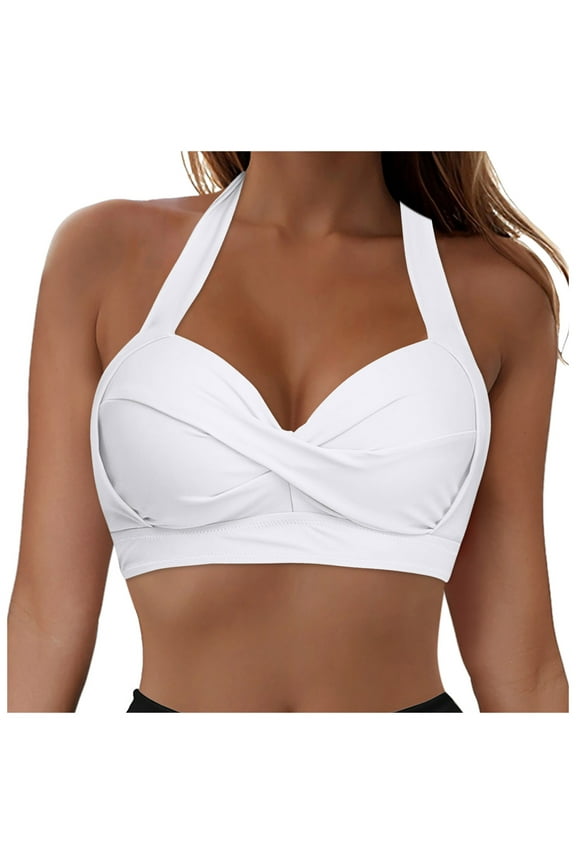 Womens Sport Bra Swimsuit Tops - Swim Bra Bikini Tops for Women Scoop Neck Bathing Top Only 2025 Swimwear White,L