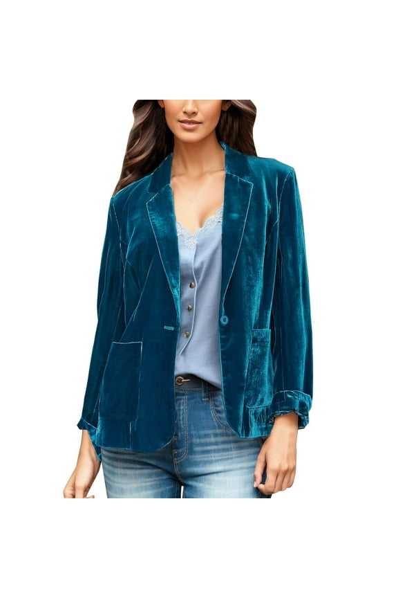 Blazers for Women Plus Size Women's Casual Business Open Front Long Sleeve Notch Lapel Office Blazer Jacket Blue,L