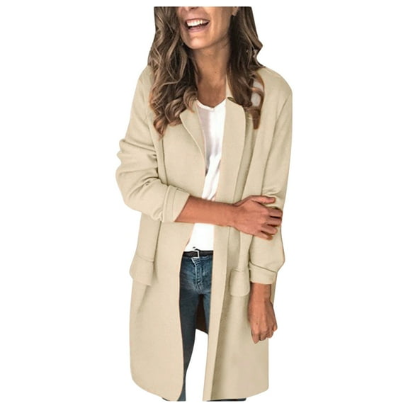 Siilsaa Blazers for Women Women's Casual Business Open Front Long Sleeve Notch Lapel Office Blazer Jacket Beige,3XL