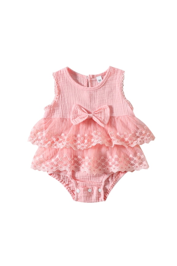 Bodysuit Baby Girl Girls Sleeveless Prints Bowknot Romper Bodysuit Prints Set Red,70