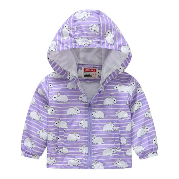 Siilsaa Toddler Jacket with Hooded Cartoon Lightweight Baby Girls Boys Spring Windbreaker Outerwear for Easter Rabbit Kids White,4-5 Years