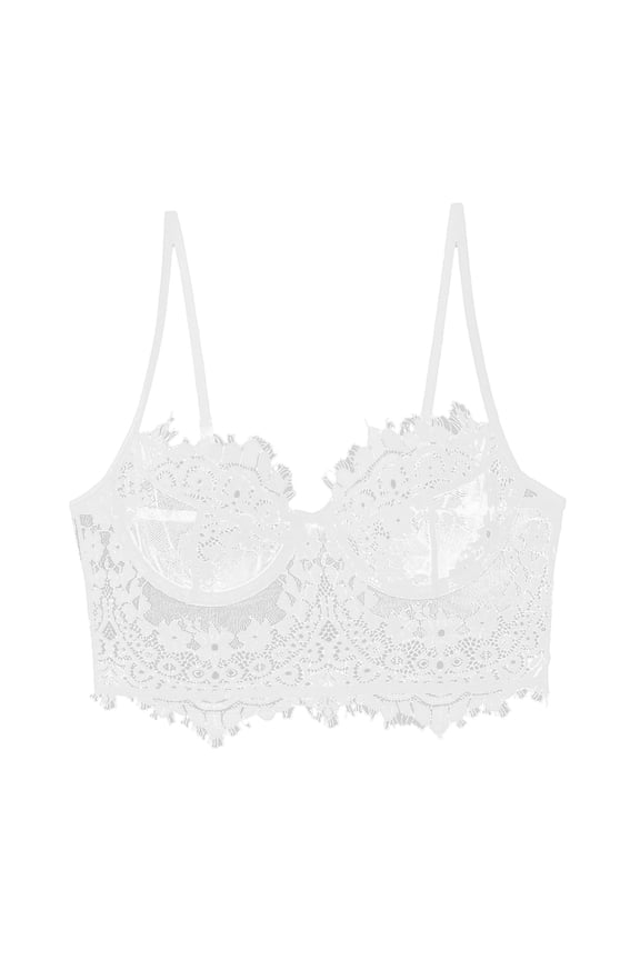 Bras Women Sexy Unlined Balconette Demi-Cup Underwire Lace Bra Beige,M