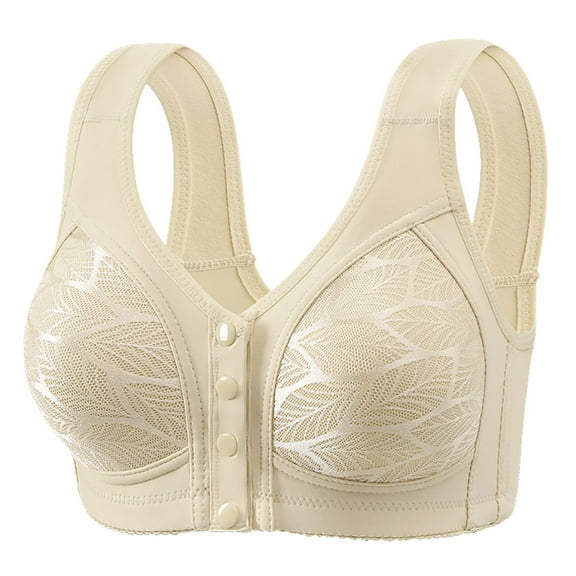 Siilsaa Bras for Women No Underwire Women's Front Sports Bra Wireless Post-Surgery Bra Active Yoga Sports Bras Beige,40