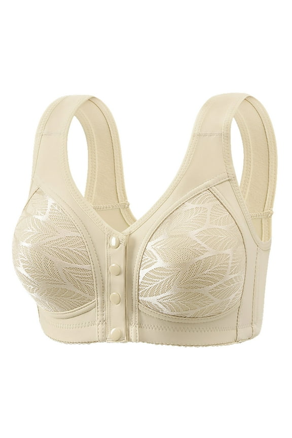 Bras for Women No Underwire Women's Front Sports Bra Wireless Post-Surgery Bra Active Yoga Sports Bras Beige,40