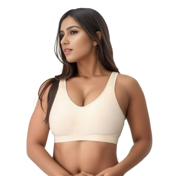 Siilsaa Bras for Women Wirefree - Wireless Bra, Everyday Bras, Bras for Women No Underwire Beige,M