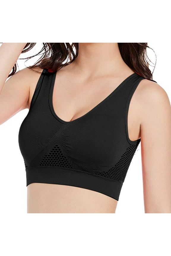 Breathable Cool Liftup Air Bra, 2024 New Large Size Air Bra Breathable and Comfortable Mesh Sports Bra for Womens Black,3XL