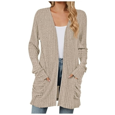 Siilsaa Cardigan Sweaters for Women Long Sleeve Open Front Cardigans Knit Draped Sweaters Outwear Khaki,XL