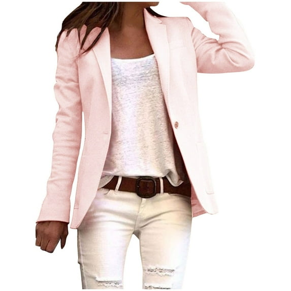 Siilsaa Casual Blazer for Women Lightweight Open Front Cardigan Classic Ruched Sleeve Work Office Blazer Suit Jackets Pink,L