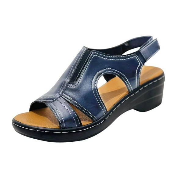 Siilsaa Corkys Wedges for Women Sandals for Women Womens Open Toe Platform Sandals Casual Low Wedges Walking Strappy Slip on Sandals Wedge Shoes for Women Blue,7