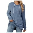 thumbnail image 1 of Siilsaa Crew Neck Sweatshirts Women Women's Casual Hoodies Long Sleeve Solid Lightweight Pullover Tops Loose Sweatshirt with Pocket Sky Blue,2XL, 1 of 5