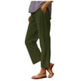 thumbnail image 1 of Siilsaa Cropped Linen Pants Women Summer Elastic Waist Straight Leg Plus Size Crop Pants Casual Beach Trousers with Pockets Green,2XL, 1 of 5
