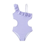 SIILSAA Cute Bathing Suits for Teens Girls One Piece Swimsuit Beach Bathing Suit Swimwear for Kids Children Swimming Suit Purple,13-14 Years