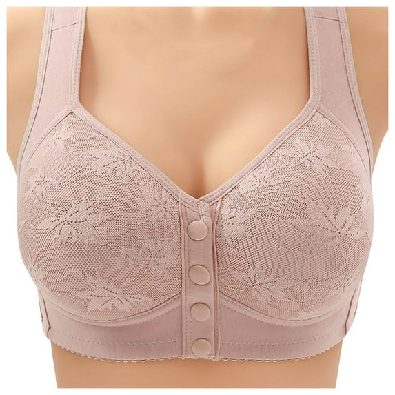 Siilsaa Daisy Bras for Older Women Front Closure Bras Push Up Bra No Underwire Plus Size Front Button Bra Light Pink,38