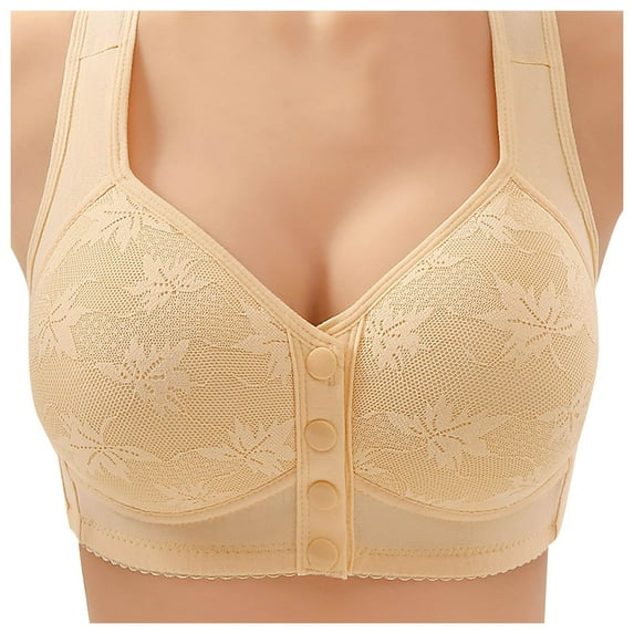 Siilsaa Daisy Bras for Older Women Front Closure Bras Push Up Bra No Underwire Plus Size Front Button Bra(Light Yellow,50)