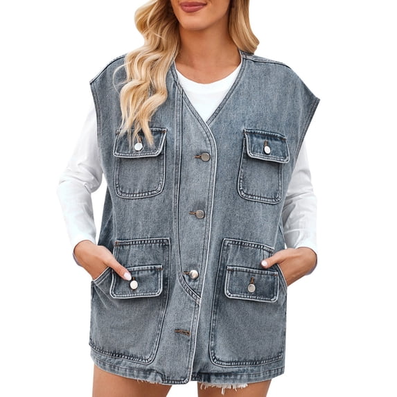 Siilsaa Denim Jacket Women Cropped Shacket Jacket Fashion Plaid Button Down Shirt 2024 Fall Coat Tops Blue,L