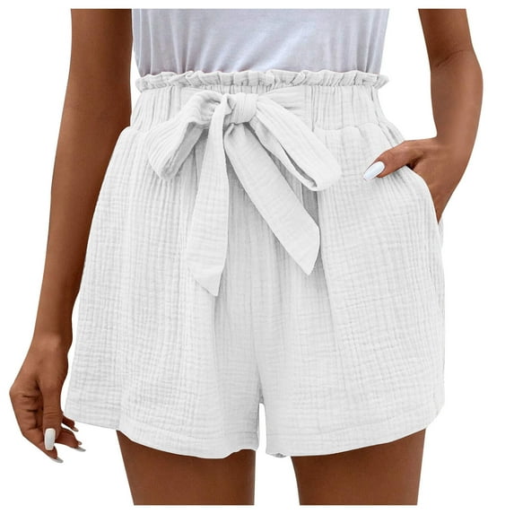 Siilsaa Dress Shorts for Women Shorts for Women Trendy 2024 Casual Summer Drawstring Shorts with Pockets Beach Loose Elastic Waist Vacation Clothes White,XL