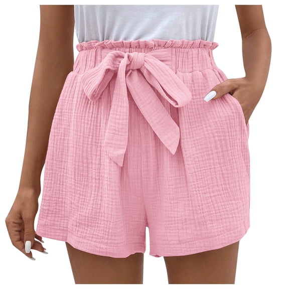 Siilsaa Dress Shorts for Women Womens 2024 Casual Shorts Waist Drawstring Front Pockets Comfy Elastic Summer Shorts with Pockets Pink,2XL