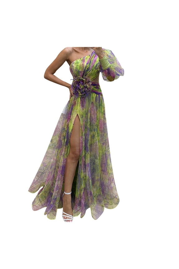 Dresses for Women 2024 Casual Spring Women Casual Loose Floral Dress Short Sleeve Long Maxi Summer Beach Swing Dresses Green,M