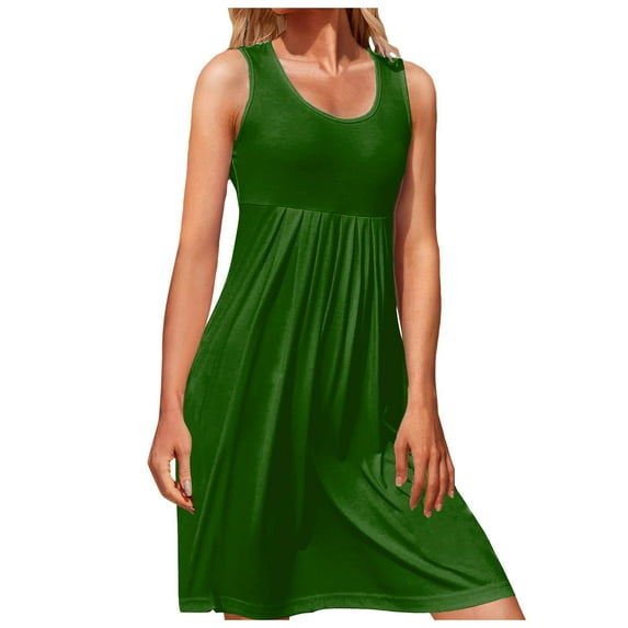 Siilsaa Dresses for Women 2024 Women Short Sleeve Loose Plain Casual Long Maxi Dresses Green,2XL